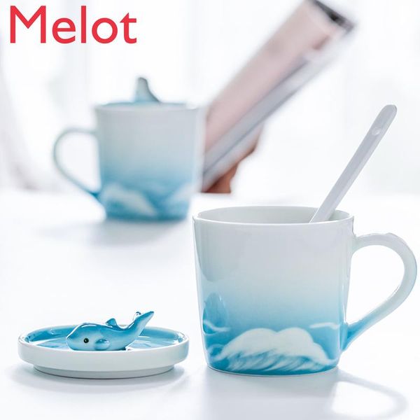 

jingdezhen ceramic cup mug with cover water cute creative couple home mugs