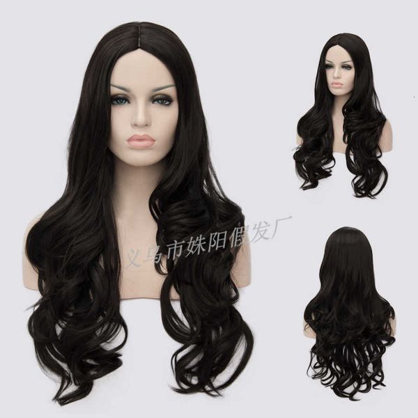 

wig fashion with big head and long curly hair halloween cos wig, Black