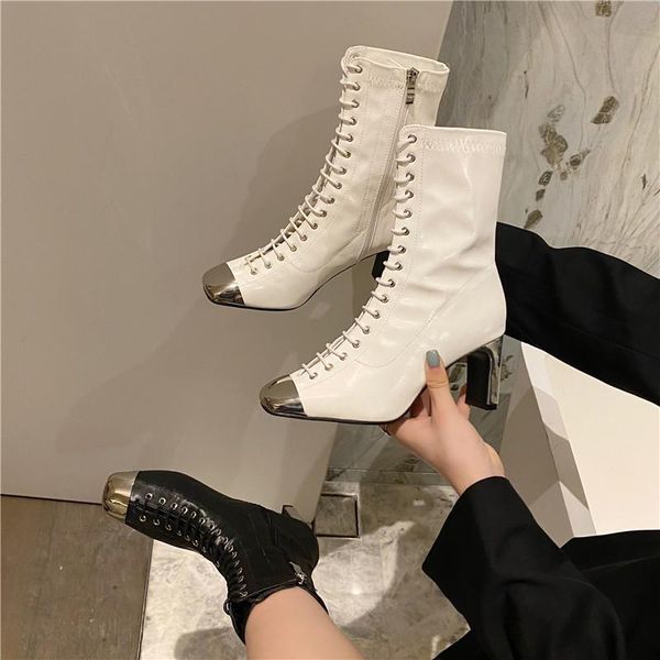 

boots autumn winter retro thick heel women wild zipper ankle, Black