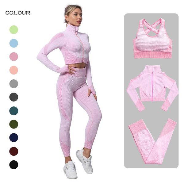 

yoga outfit sportswear suit seamless set workout gym clothing fitness for women leggings tracksuit sport bras long sleeve