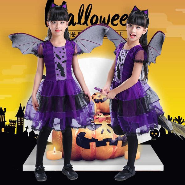 

halloween costume children's vampire performance role play costume ball girl witch bat performance clothes, Black;red