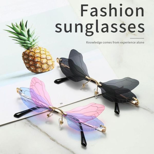 

outdoor eyewear uv400 vintage dragonfly wing shaped sunglasses transparent lens shades for party