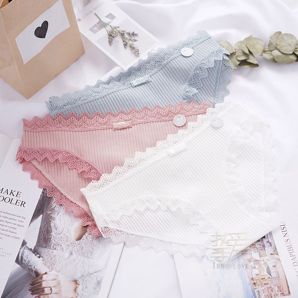 

thread cotton lace low waist triangle lovely girl underwear women's, Black;white