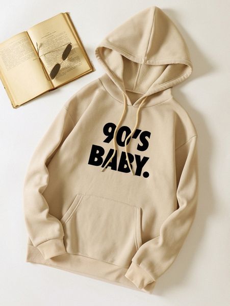 

letter graphic drawstring thermal lined hoodie v3gj#, White;black