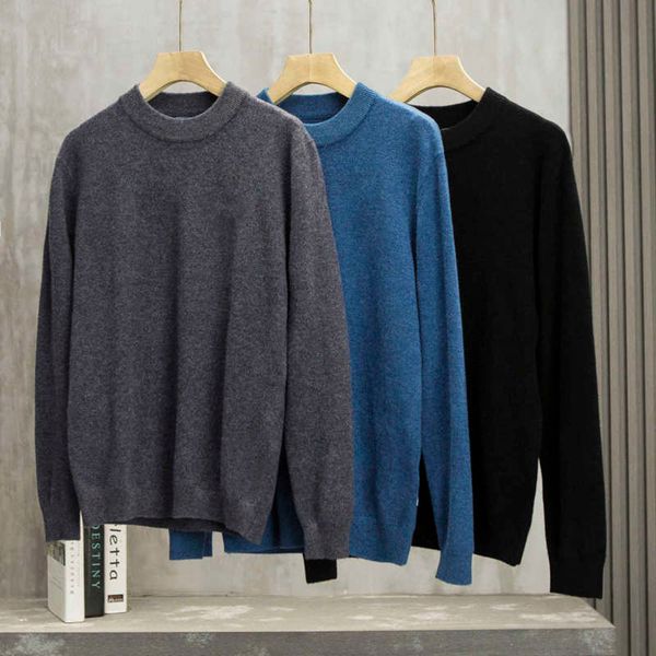 

autumn men's cardigan casual style solid color basic versatile style high-quality round neck sweater pullover 210929, White;black