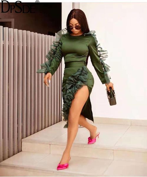 

casual dresses dpsde black green elegant open fork women dress full sleeve o neck bodycon collect waist autumn 2021 lace, Black;gray