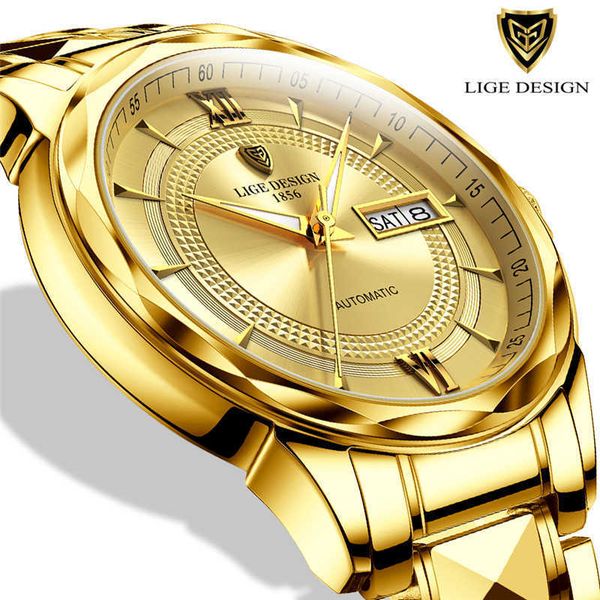 

lige men automatic mechanical watches luxury brand business 316l steel waterproof wristwatch men fashion clock reloj hombre+box 210527, Slivery;brown