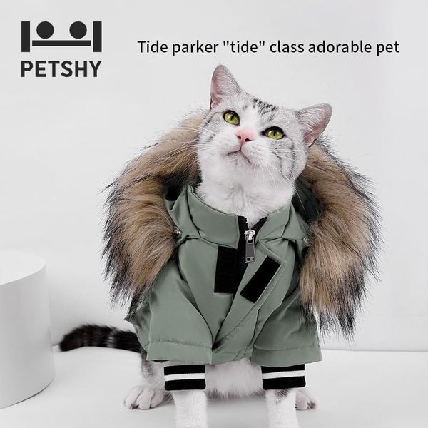 

cat costumes 2021 petshy down jacket winter clothes padded pet kitten hooded coat