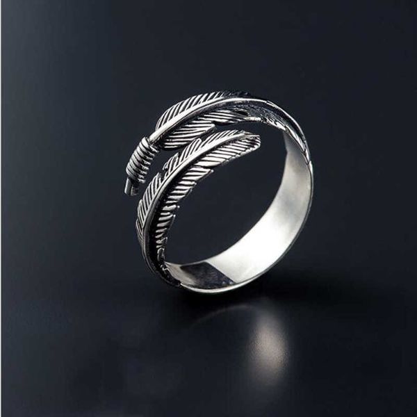

ring fashion retro feather arrow open men's and women's new leaf, Golden;silver