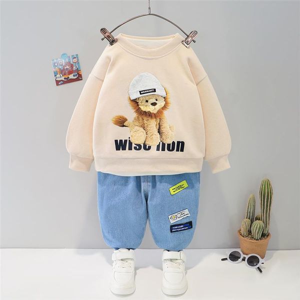 

clothing sets hylkidhuose autumn baby girls boys kids cartoon t shirt jeans children sportswear toddler infant clothes outfit, White