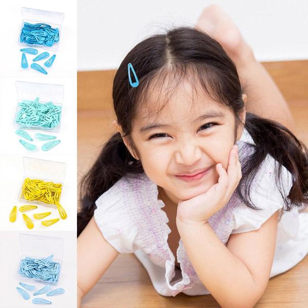 

50pcs/set women girls hairpins colorful waterdrop shape hair clips metal barrettes slip snap fashion accessories, Slivery;white
