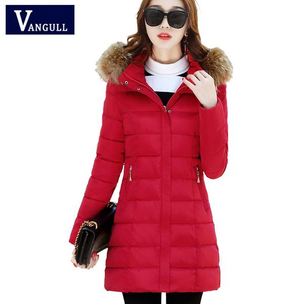 

women's trench coats vangull 2021 winter fashion warm women thick hooded parkas long sleeve zipper large size solid wadded big fur coll, Tan;black