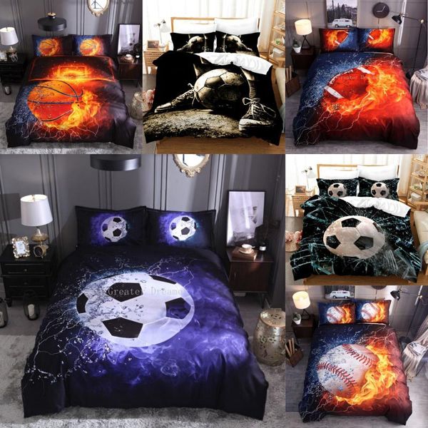 

bedding sets 3d soccer ball basketball set blue flames teen boys sports duvet cover fire comforter