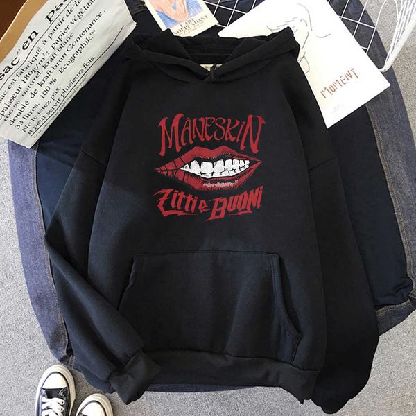 

maneskin hoodies sweatshirt italian singer hoodie harajuku men thin sweatshirt streetwear casual women oversized pullovers 211008, Black
