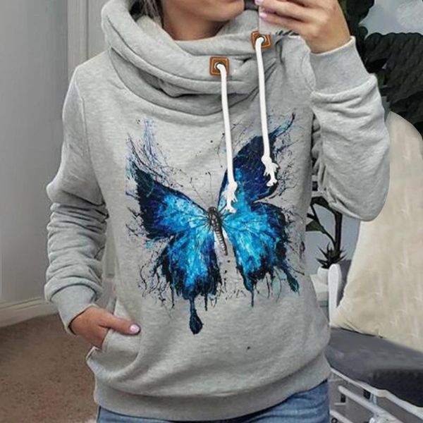 

sale sweatshirts women butterfly print long sleeve hooded sweatshirt pullover female autumn and winter sudadera mujer women's hoodies, Black