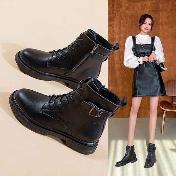 

martin spring and autumn single women's middle waist 2021 summer british thick soled black short boots cool
