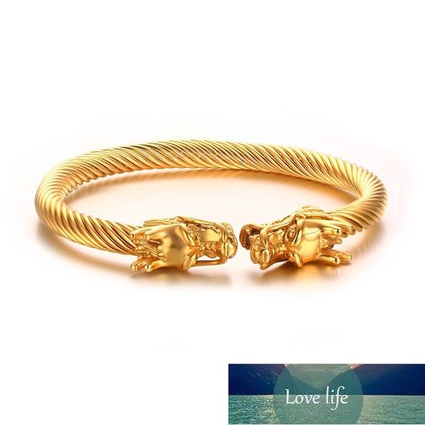 

vintage nordic viking stainless steel bangle dragon head mouth open cuff bracelet gold bracelets for women men boho punk jewelry factory pri, Golden;silver