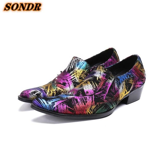 

dress shoes multi color men fomal fashion genuine leather pointed toe rivet slip on oxford zapatos de vestir italian, Black