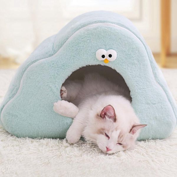 

pet cat bed mat soft shape dog kennel winter cave house warm sleeping cats nest washable beds & furniture
