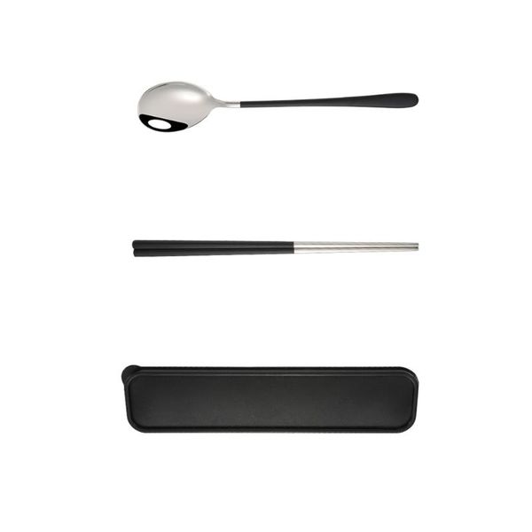

flatware sets portable stainless steel set spoon chopsticks kit with storage case travel utensils for camping picnic (silver)