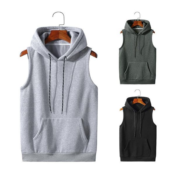 

men's vests nice apring and summer basic hooded vest hoodie gym, Black;white