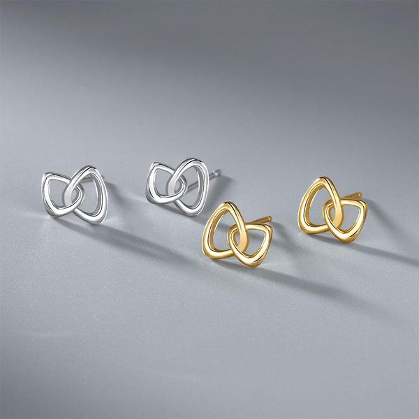 

stud bowknot earrings women s925 sterling silver double circle irregular design golden, Golden;silver