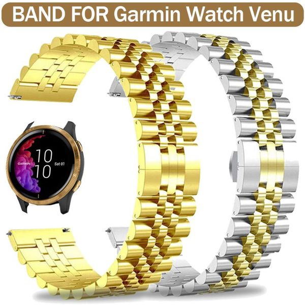 

watch bands classic stainless steel band for garmin venu luxury metal watchband bracelet strap accessories 20/22mm, Black;brown