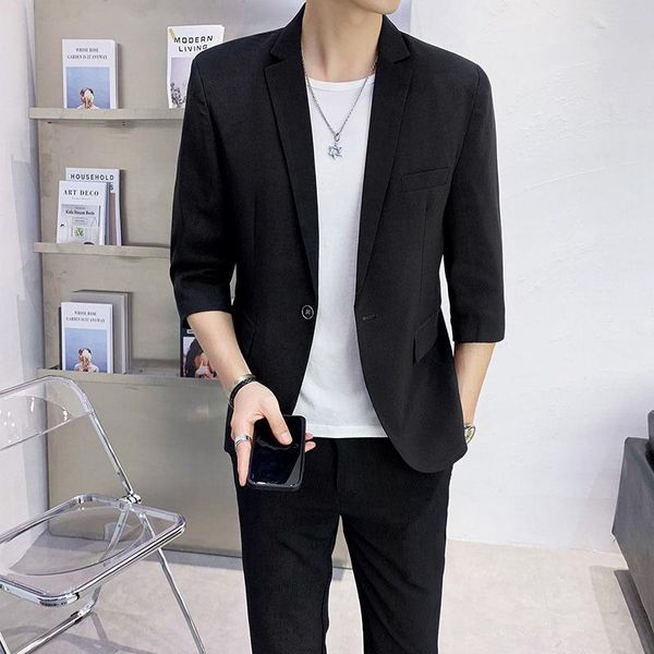 

women's suits & blazers foreign trade supply fashion solid color 7 / 3 sleeve suit men's summer youth slim 9 4 pants, White;black