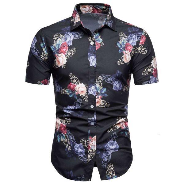 

men's shirt men's printed casual short sleeve european size shirt, White;black
