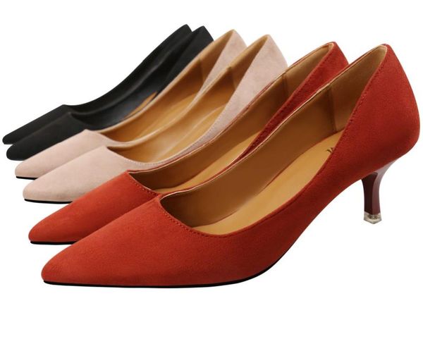

concise women's shoes slim medium high heels(5.5cm) shallow mouth pointed toe pedicure pumps dress, Black