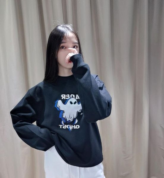 

men's hoodies & sweatshirts ghost ader error crewneck men women quality flocking embroidered adererror pullovers oversized hoodie, Black