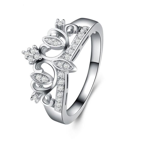 

wedding rings silver color ring european crown garland crystal engagement tail for gift women cz party jewelry, Slivery;golden