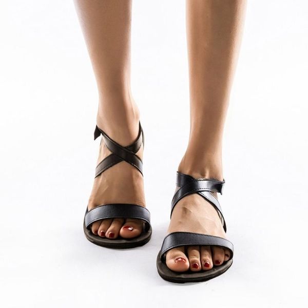 

women soft gladiator sandals beach casual summer shoes flat spring/autumn round toe outside basic, Black