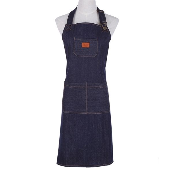 Grembiule da cuoco in denim per uomo Unisex Cucina da cucina Barbecue Grigliate da donna Negozio di lavoro Server Bavaglino Jean Smocks regolabile 210625