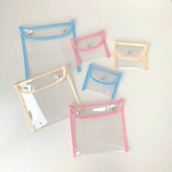 

ins solid color ribbon transparent pencil case pvc large capacity simple style file bag cosmetic storage school stationery bags