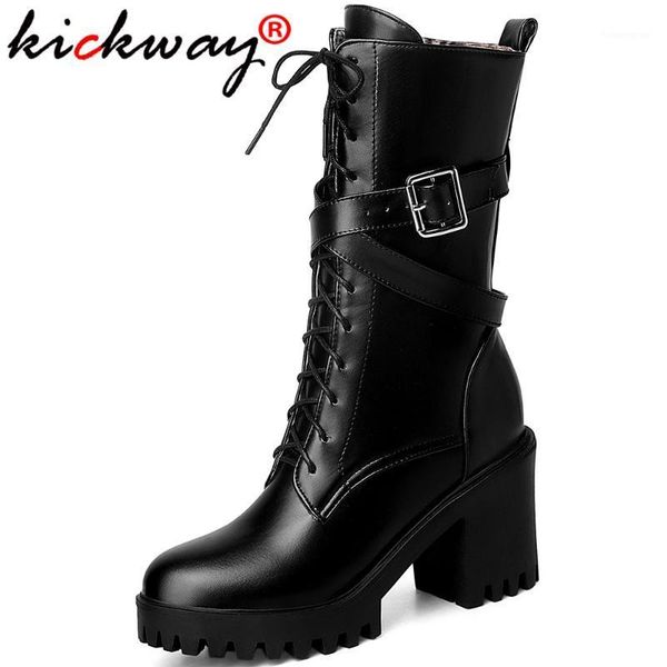 

boots kickway women pu leather lace up anke for black comfortable fashion booties female autumn spring drop1