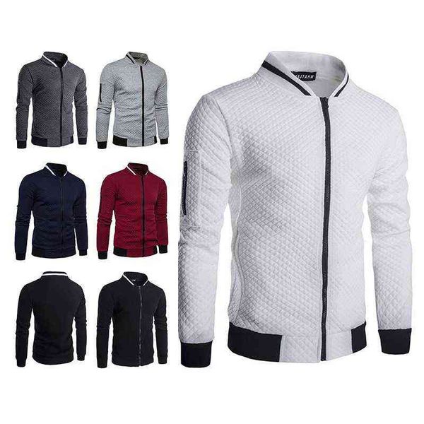 

men's casual plaid cardigan sweatshirts style zipper stand collar sport coats autumn winter long sleeve hooded jacket 211217, Black