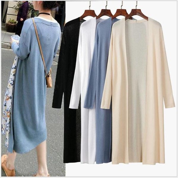 

women's knits & tees korean 2021 casual long linen cotton sweater cardigan soft comfortable strong simple solid size loose thin, White