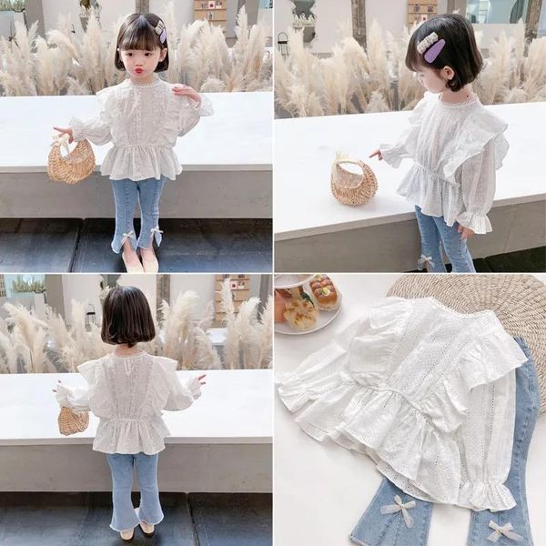 

clothing sets autumn girl clothes set pants children baby design shirt jeans 2-piece kids trousers long-sleeved, White