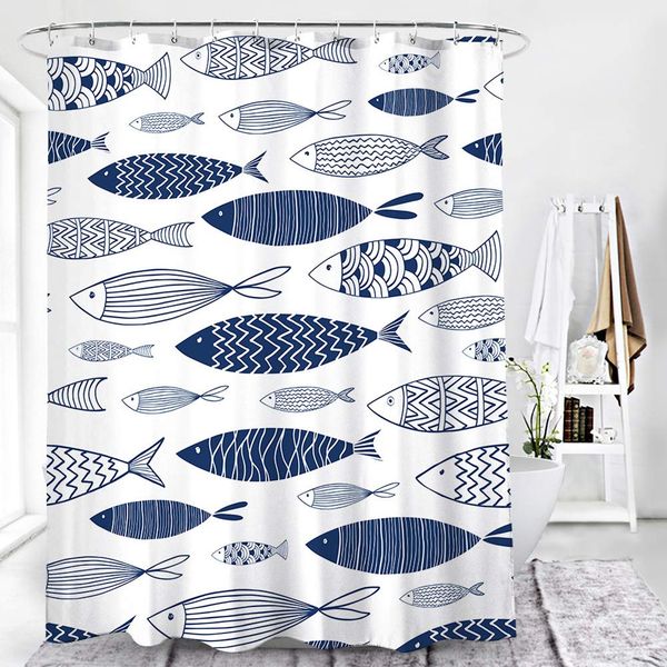

patterned shower curtain thick water proof 100% polyester 72" x 72" digital print bathroom decor curtain with 12pcs hooks (sea