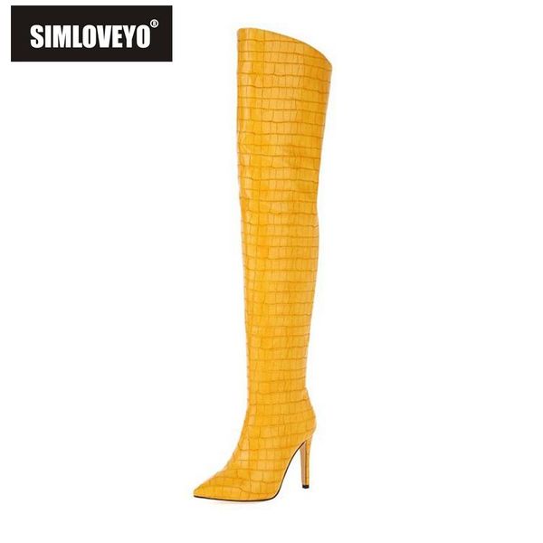 

boots simloveyo over-knee high woman pointed toe 10cm thin heel zipper big size 34-43 yellow white brown black s2656