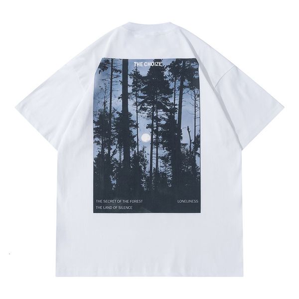 

men's t-shirts high street moonlight landscape in the forest impression of tshirts manga short oversize harajuku loose summer t shirt, White;black