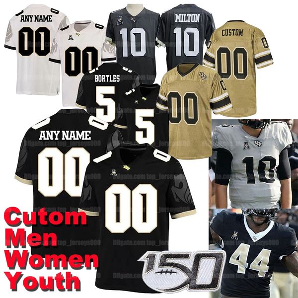 Custom homens mulheres juventude ucf cavaleiros jersey futebol mckenzie milton bryson dillon jaylon robinson isaiah bowser brandon johnson ryan o'keefe dyllon lester harris