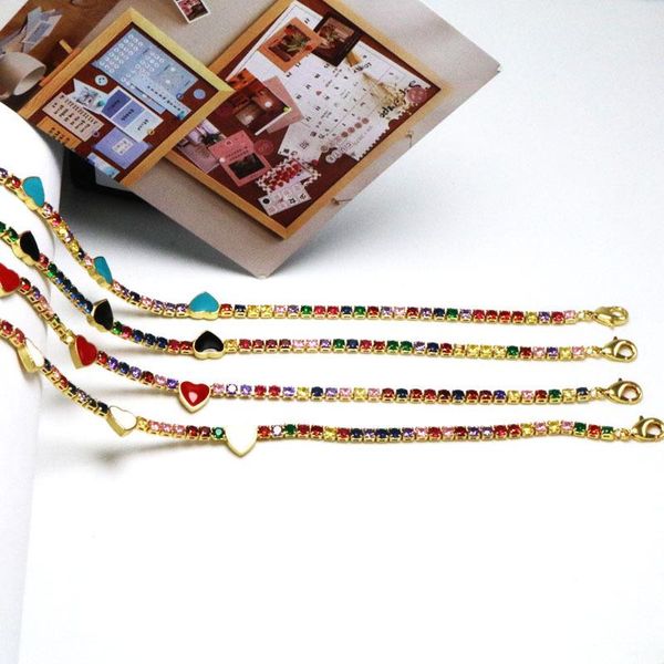 

chains 5pcs, rainbow enamel red blue heart necklaces for women crystal gold micro pave choker cz cubic zirconia jewelry, Silver