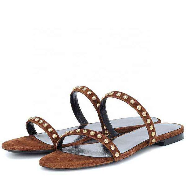 

nxy slippers flats with studs custom slides women sandals flat 220125, Black