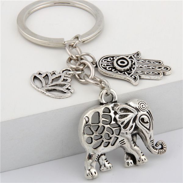 

10pcTribal Ethnic Keychains Unique Bohemia Gift Key Holder Lotus Jewelry Hand Elephant Car Keychain For Women E1685