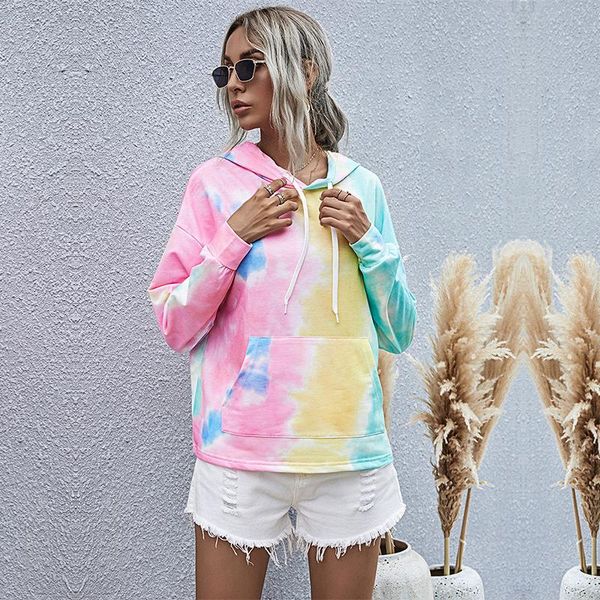 

women's hoodies & sweatshirts 2021 hooded pullovers women fashion tie dye clothing kangaroo pocket casual autumn winter for, Black