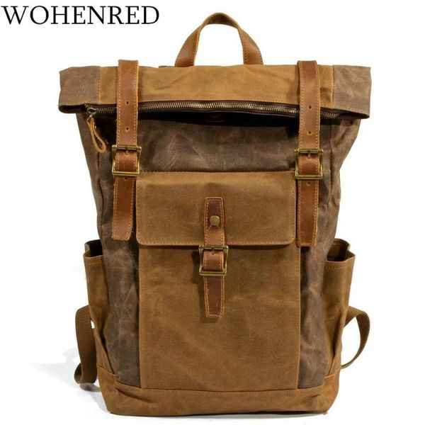 

backpack bagpack vintage canvas leather lapmale college school bookbag men out door travel casual daypacks waterproof bag