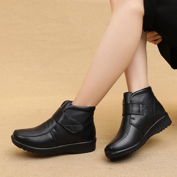 

boots 2021 women shoes genuine leather winter warm plus fleece fur platform lightweight ankle casual cotton black