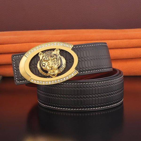 

belts tiger copper buckle belt men fashion designer waist strap black genuine leather cowboys casual 3.8cm wide waistband, Black;brown